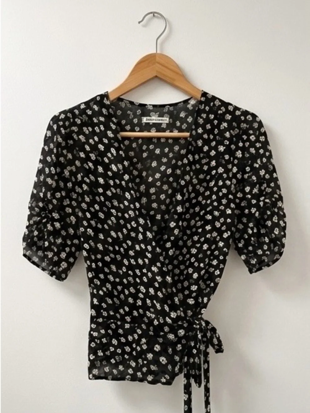 Reformation Black Floral Wrap Blouse